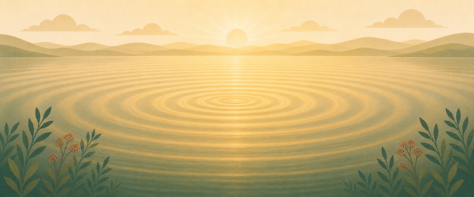 Concentric ripples spreading outward across golden sunrise water — how the effects of substance use radiate outward.